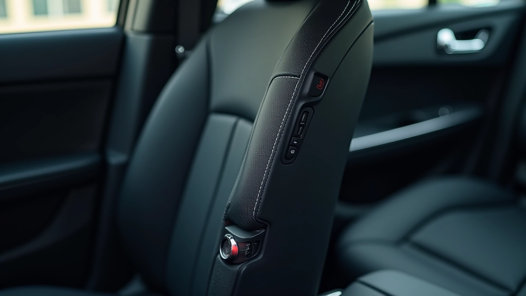 Automobilių sėdynės reguliavimo mechanizmai ir valdymo mygtukai, detalus vaizdas iš šono