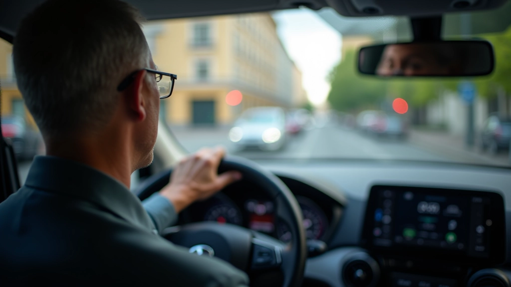 Interior view from driver seat showing good visibility, large side mirrors, clear sightlines to road